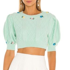 For Love & Lemons knit mint green cropped sweater